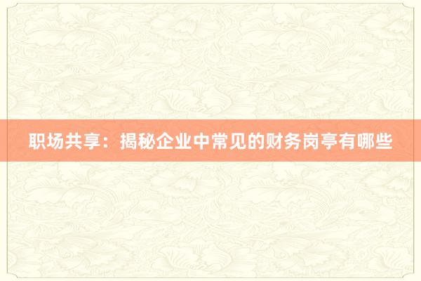 职场共享：揭秘企业中常见的财务岗亭有哪些
